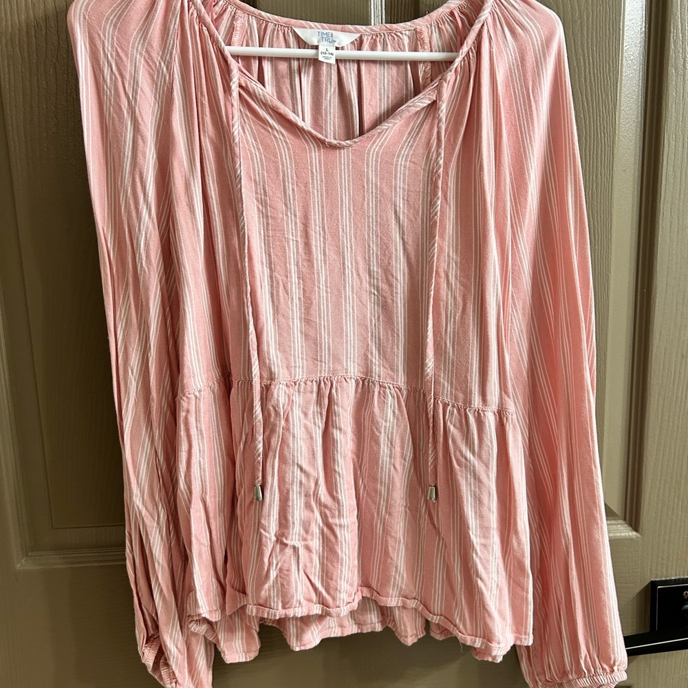 Time and Tru Light Pink Peplum Striped Blouse